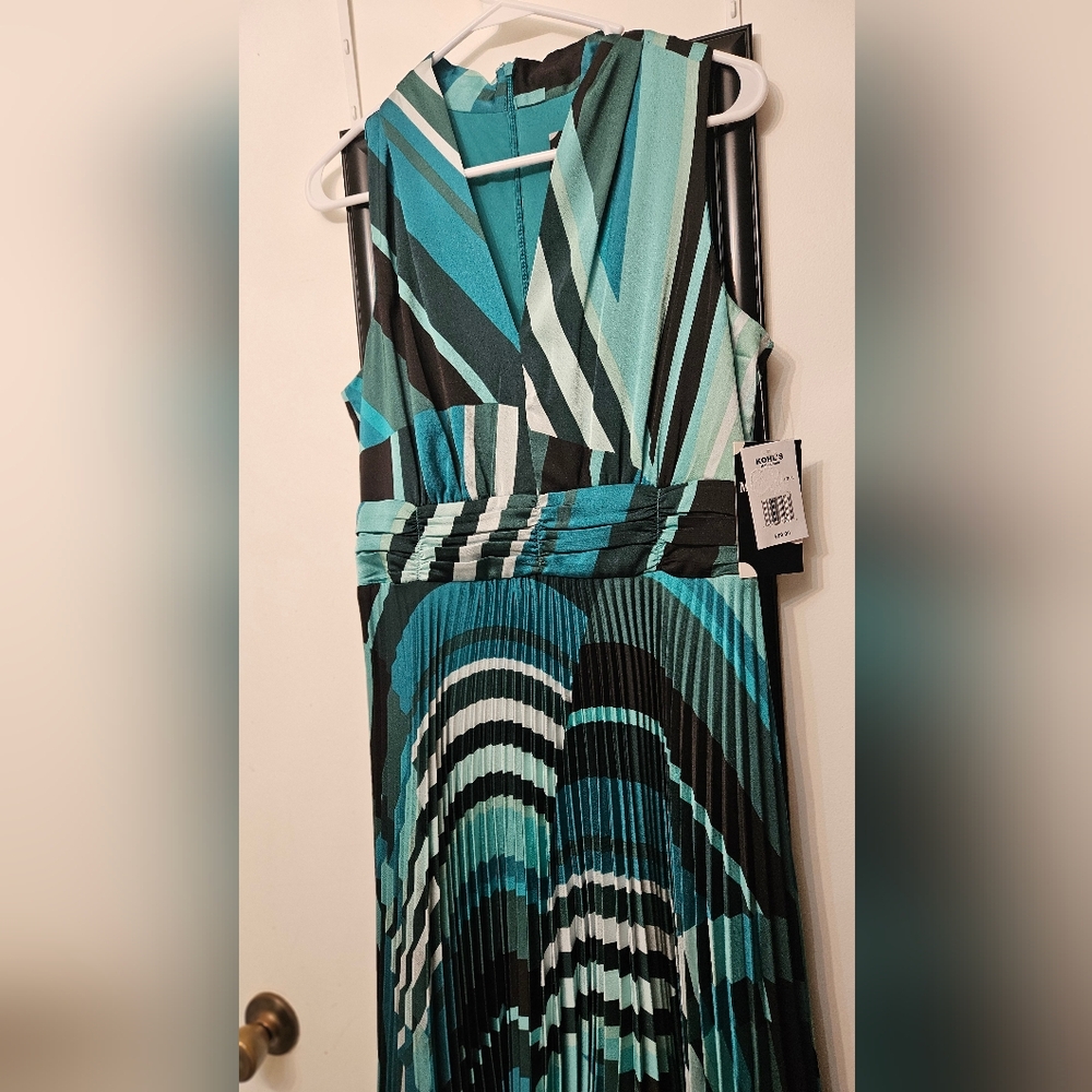 Maison Tara Teal and Black Striped Maxi Dress